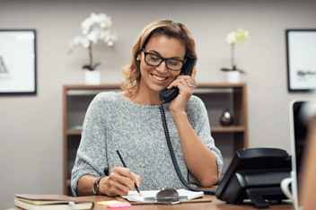 Woman with VoIP Phone